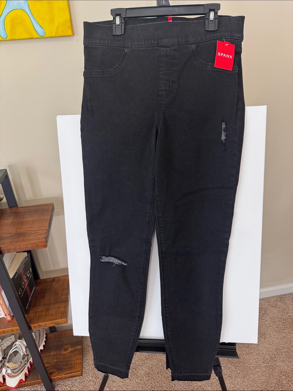 SPANX Black Skinny High-Waist Jeggings with Subtle Rips Size Medium